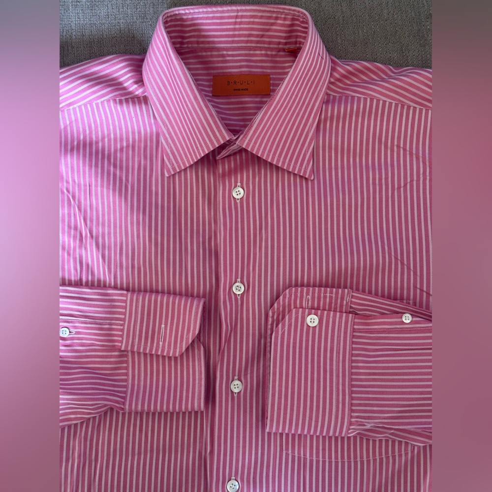 BRULI Swiss Made Multicolor Stripes Pink White Button Down Men’s Shirt Size XL